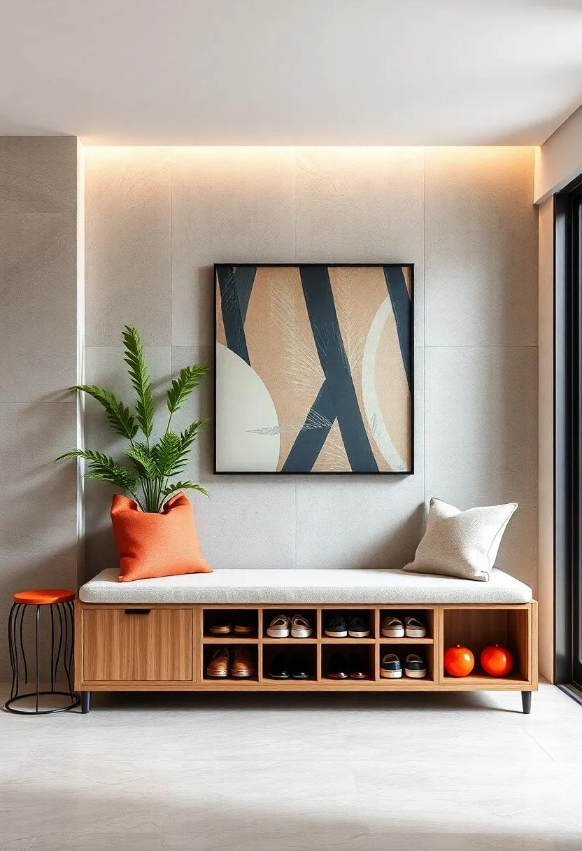 Eye-Catching Entryway Benches With Integrated Shoe Racks And Shelving Units