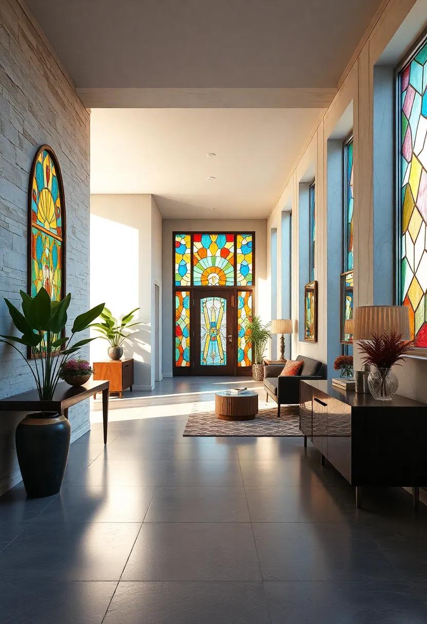 Colorful Stained Glass Inserts Casting Vibrant Patterns to Transform Cold Hallways