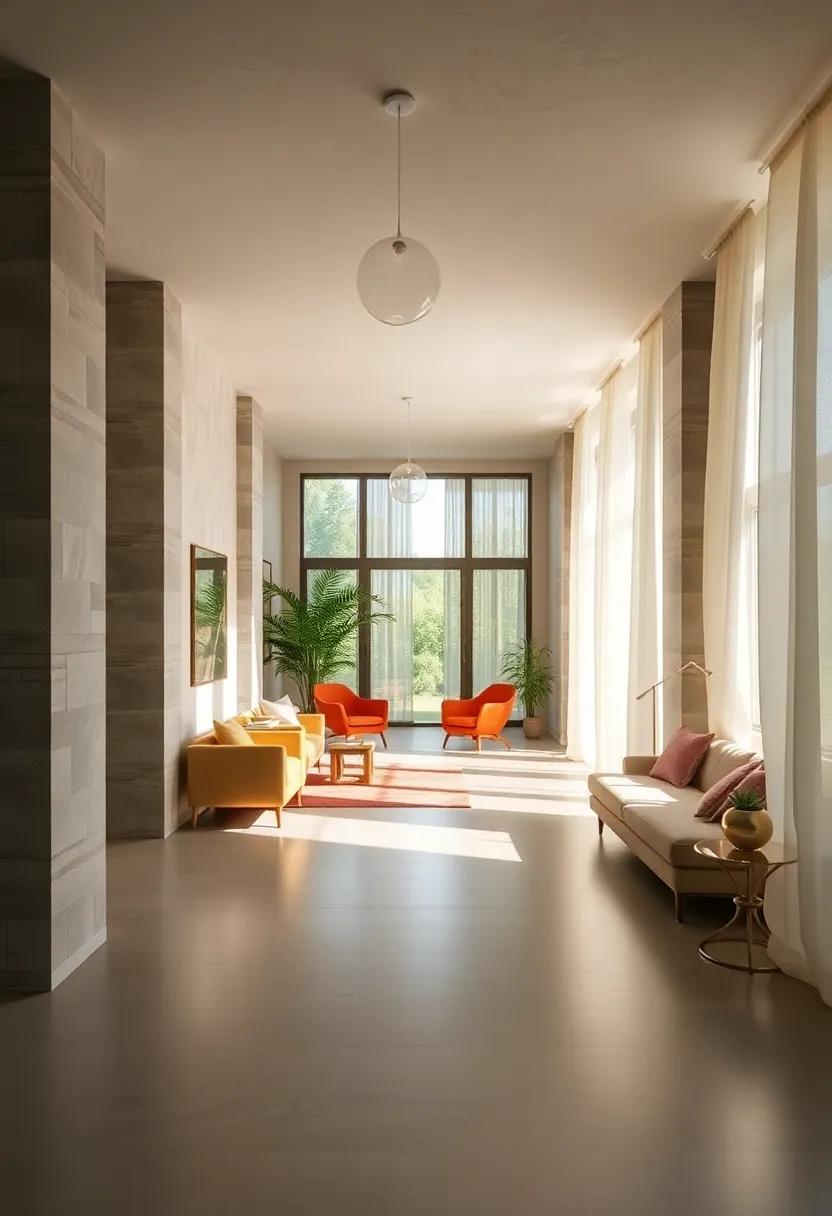 Drapery Swells Capturing Sunlight and Creating Fluid Lighting Effects in Open-Plan Hallways