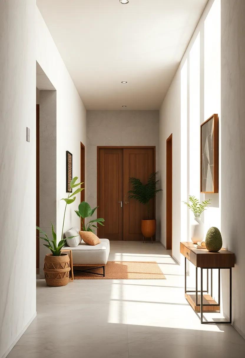 Greenery Bathed in Natural Light Enhancing the Tranquil Vibes of Minimalist Hallways