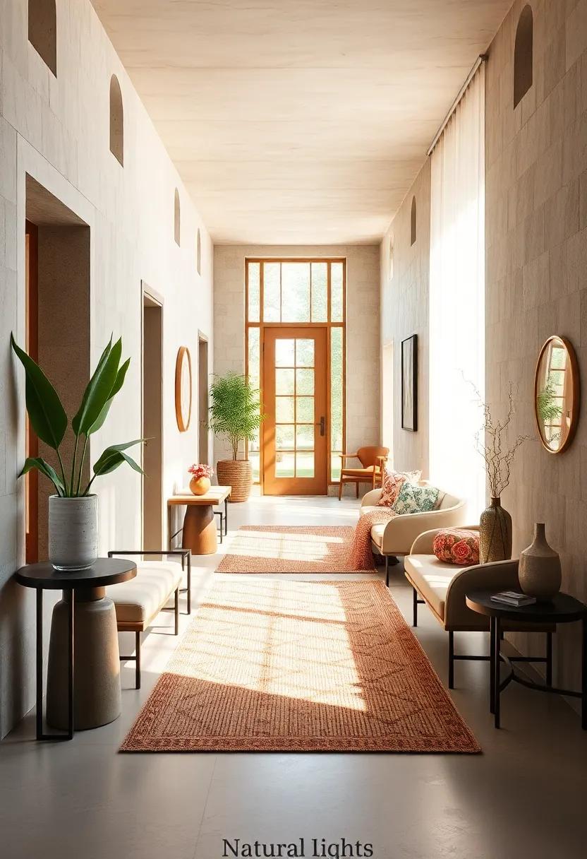 Natural Fiber Rugs Absorbing and Softly Reflecting Sunlight to Add Warmth to Hallway Floors