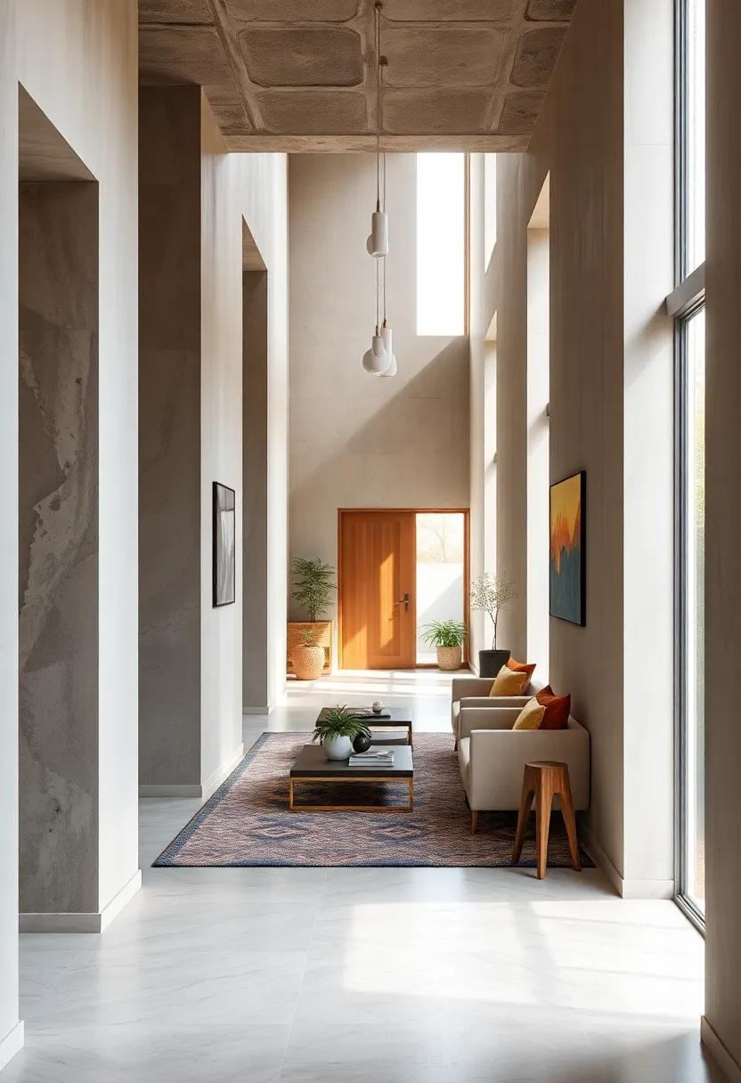 Natural Light Streaming Through Narrow Vertical Windows To Emphasize Hallway Height and Space