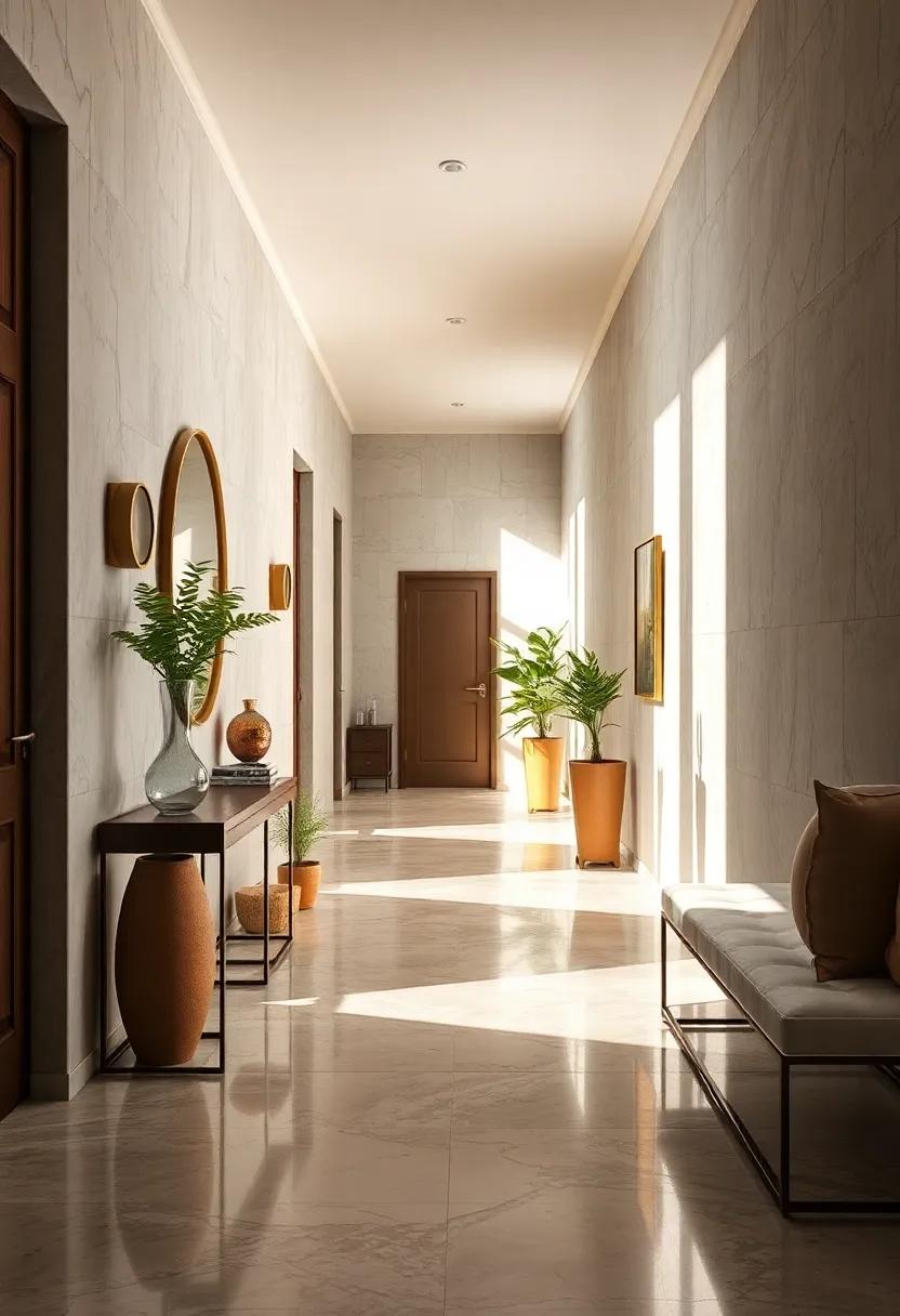 Polished Stone Flooring Reflecting Subtle Sunlight Indoors to Illuminate Understated Passageways