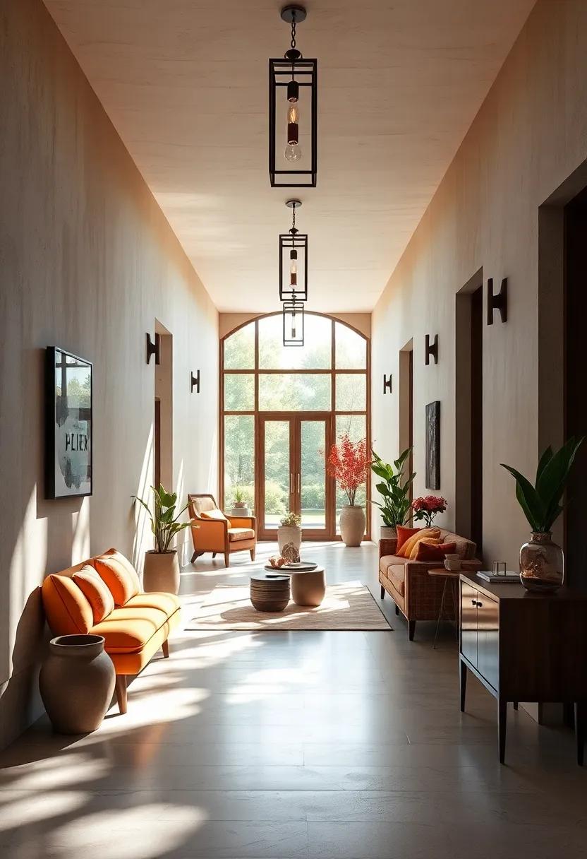 Strategically Placed Indoor Lanterns Amplifying Dappled Sunlight for an Inviting Corridor