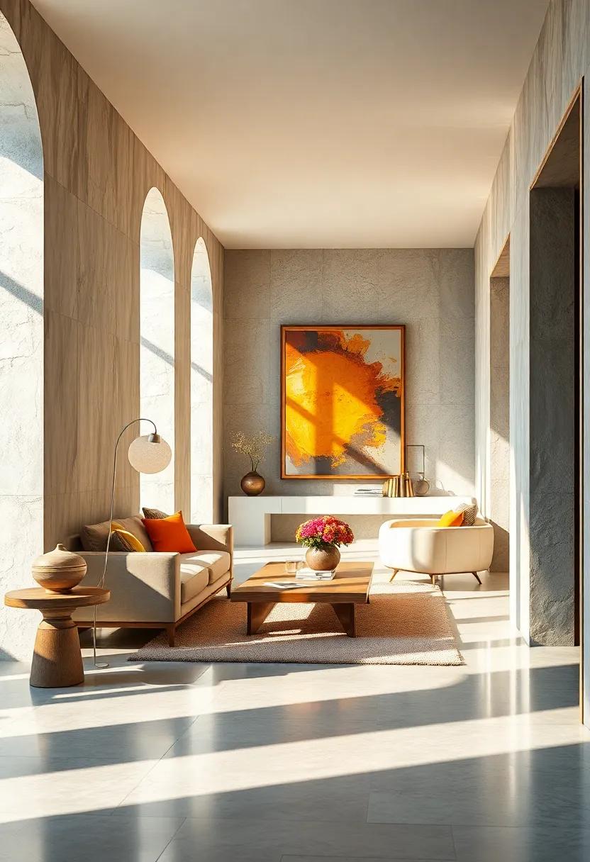 Sunlit Art Pieces Positioned to Capture and Reflect Daylight, Creating Visual Focal Points