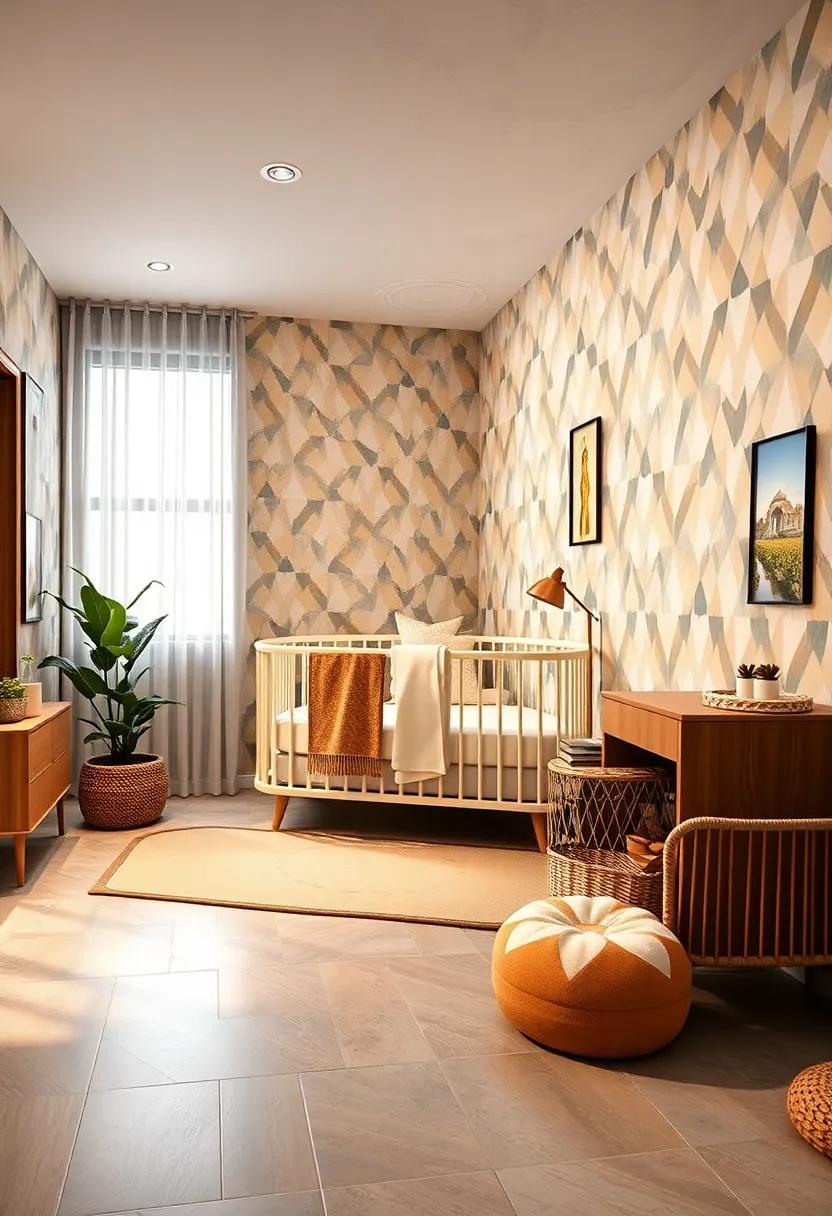 Patterned Wallpaper Featuring Soft Geometric Shapes to Add Visual Interest with Calmness