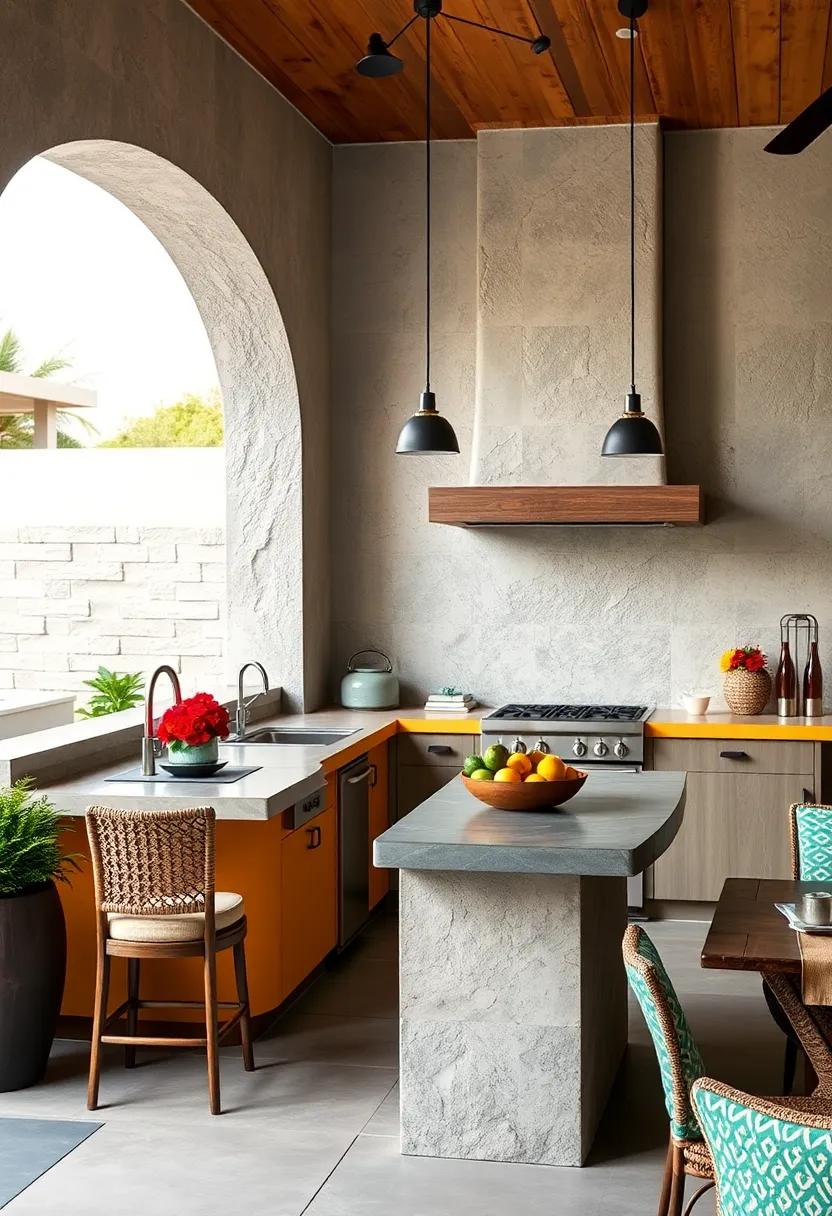 Color-Contrasting Counter Edges Creating Visual Pop and Defining the Outdoor Kitchen Workspace