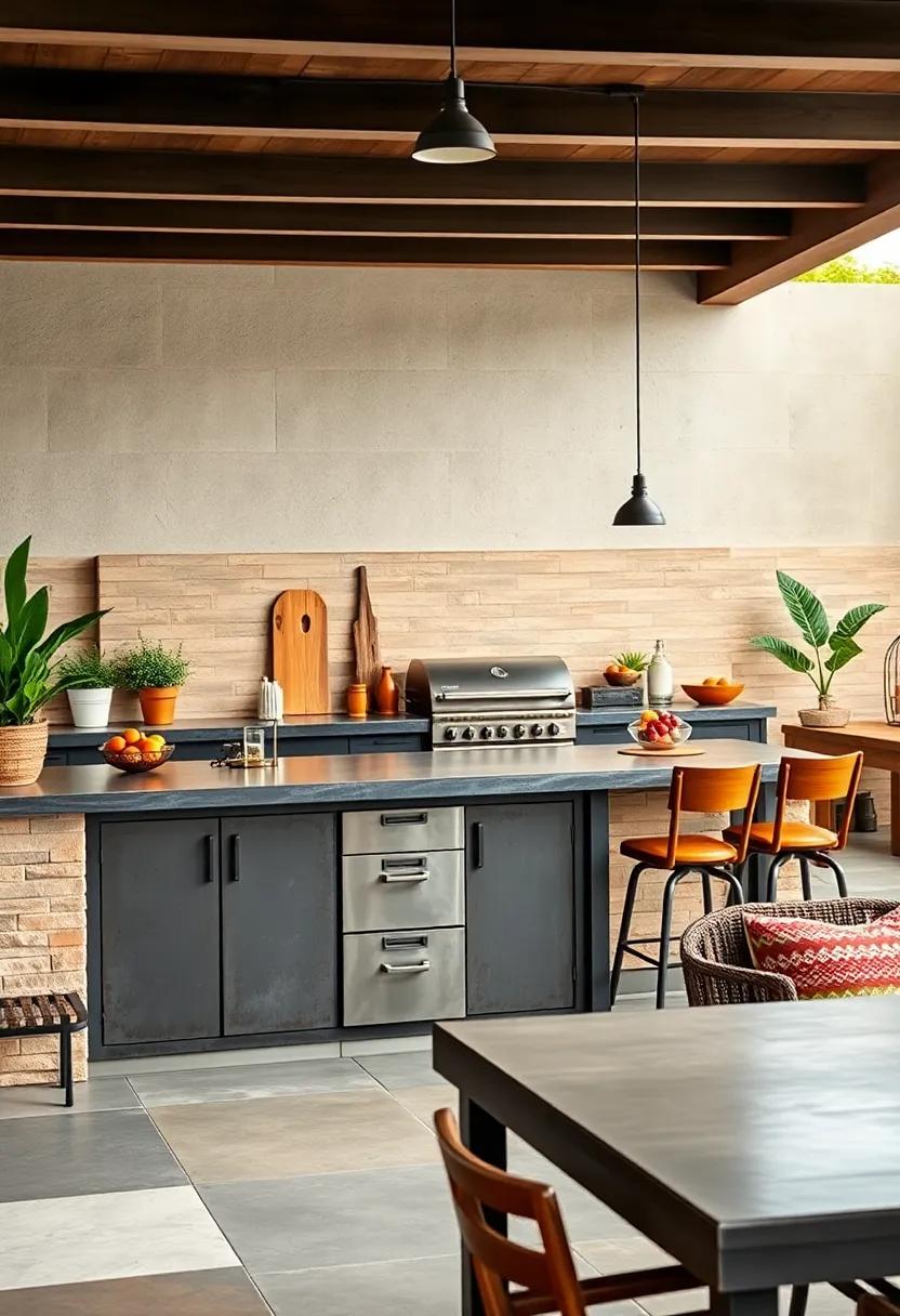 Industrial Metal Counters Featuring Weathered Steel and Bold Edges for Modern Outdoor Cooking