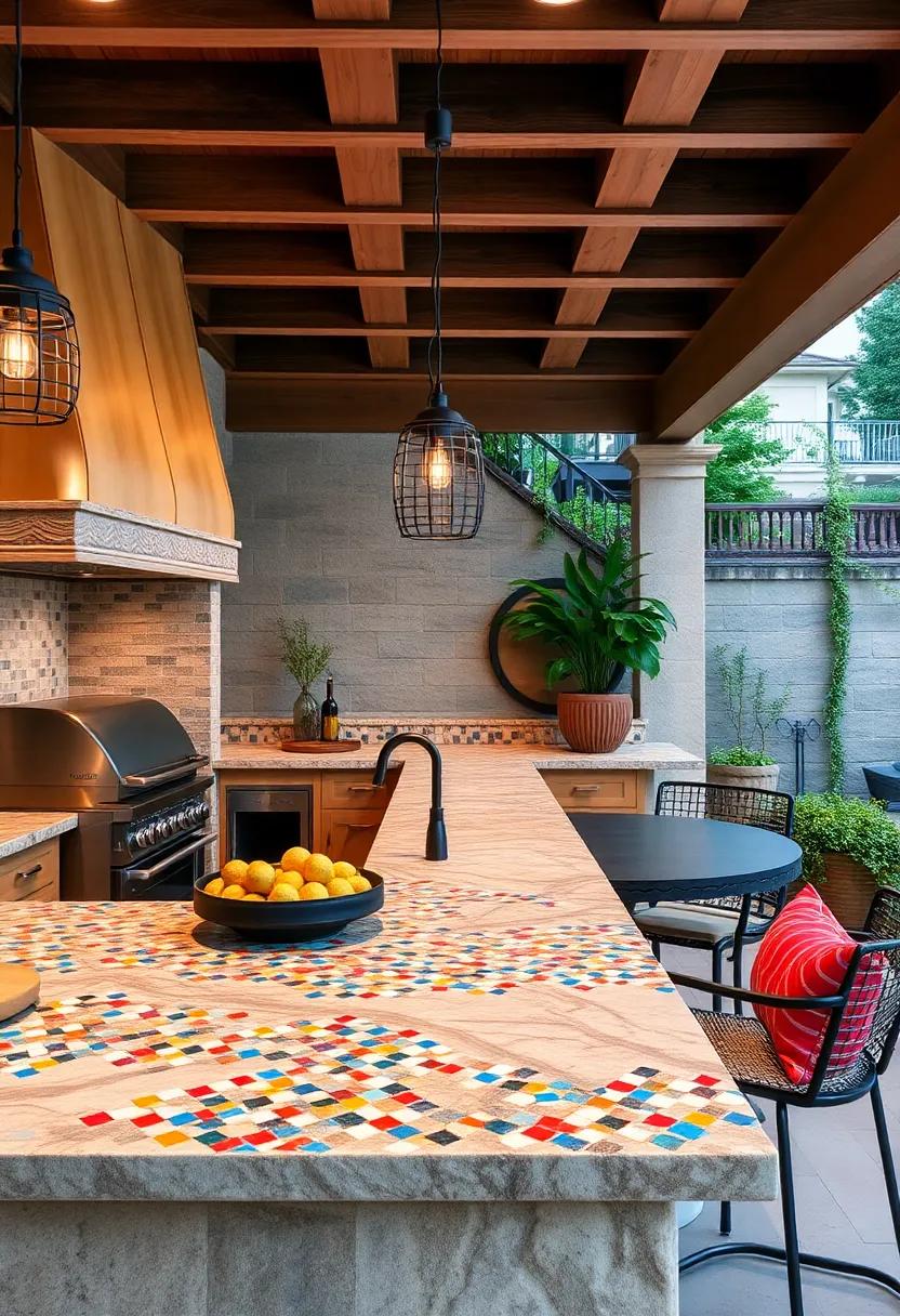 Vibrant Mosaic Tile Counters Adding Color and Artistic Flair to Your Outdoor Kitchen Setup