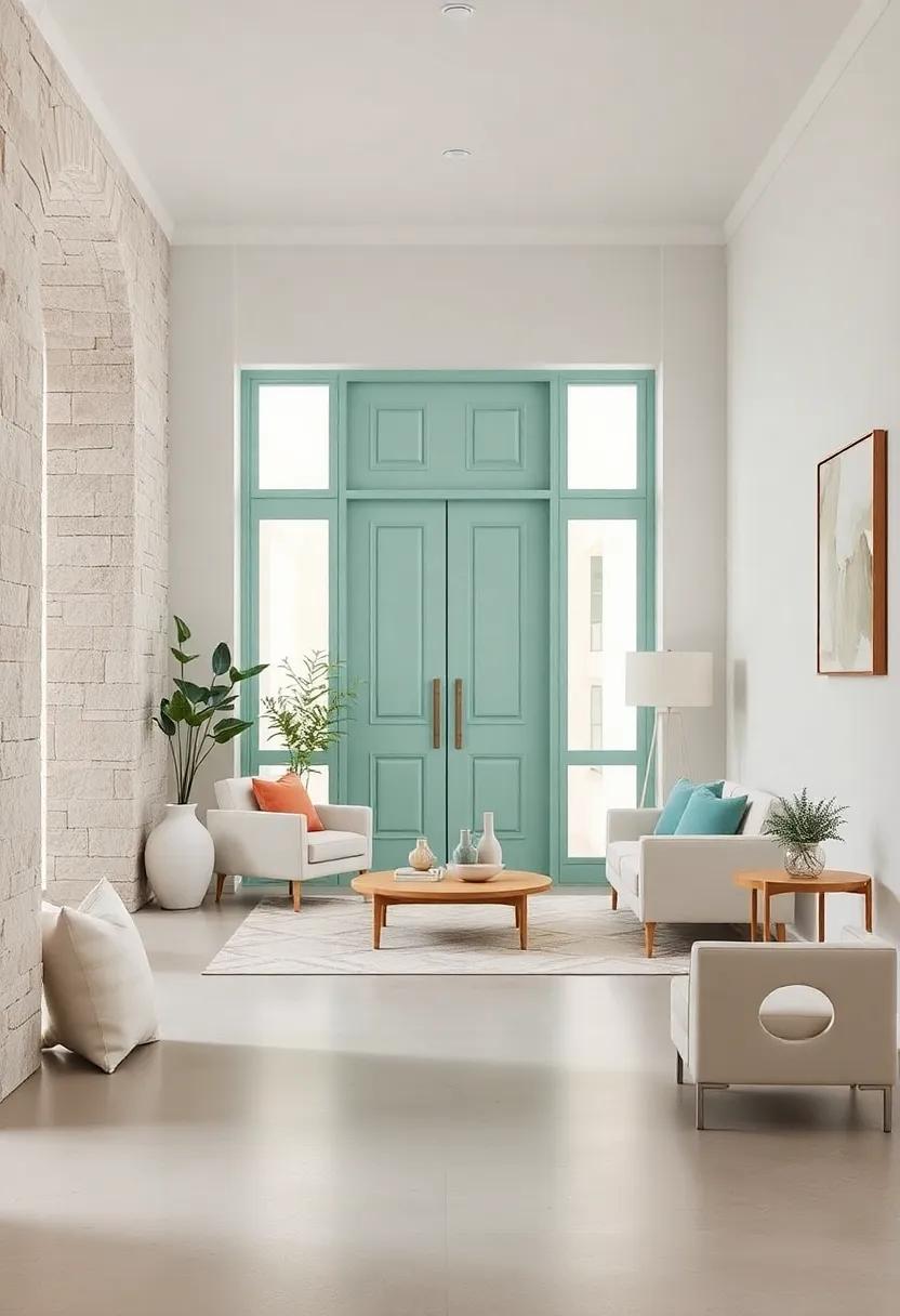 Gentle Seafoam Green Doorways Enhancing Bright Minimalist Interiors with Pastel Details