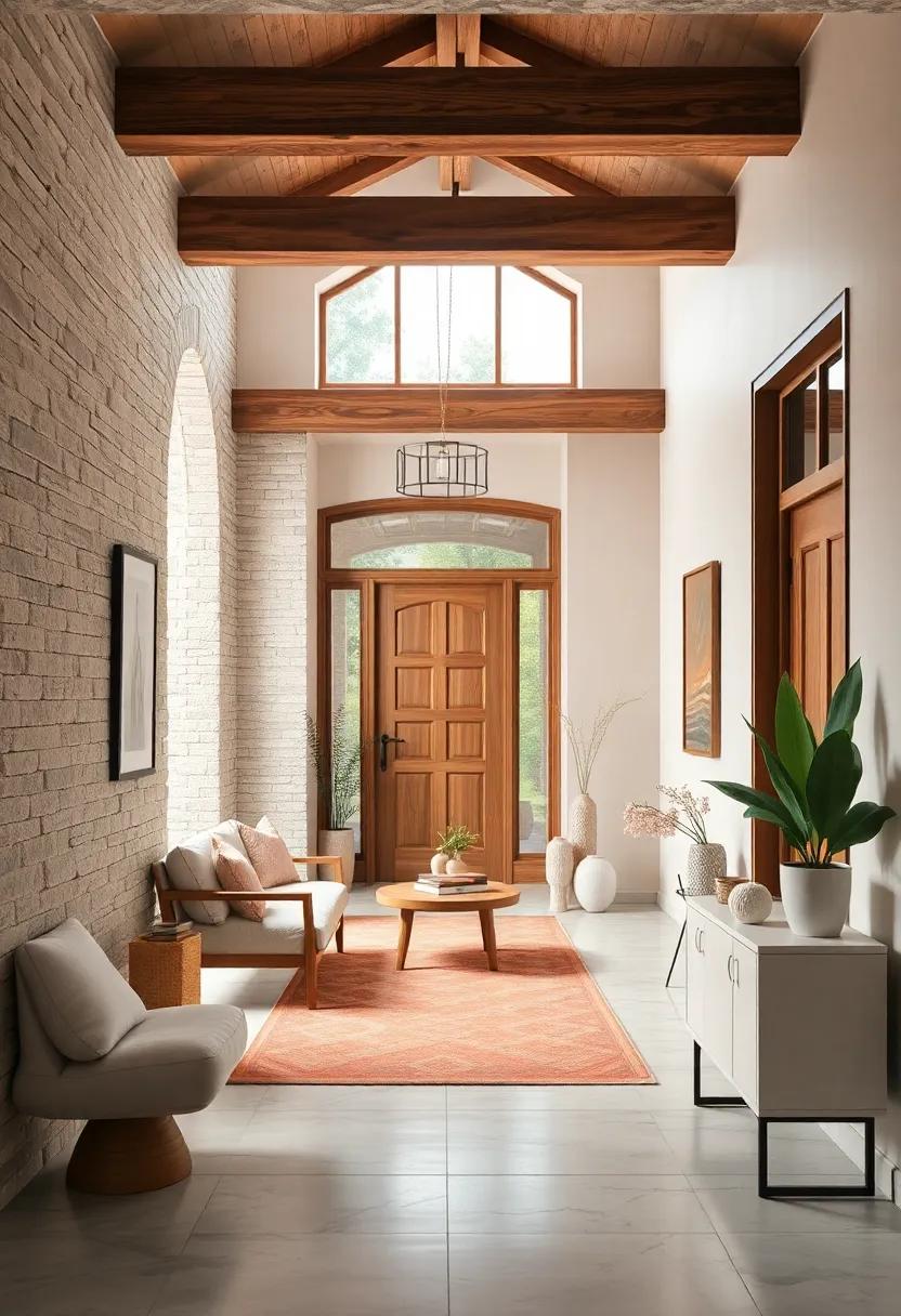 Soft Hues Blending Seamlessly with Natural Wood Accents in a Cozy Pastel Entryway