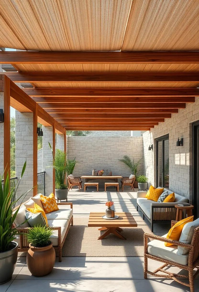 Cedar Shade Structures Softening Sunlight and Adding Texture to Relaxation Zones