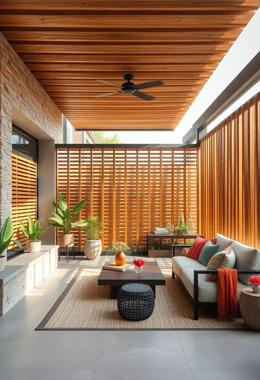 Elegant Wooden Slat Walls Creating Intimate Privacy Yet Inviting Breezy Views