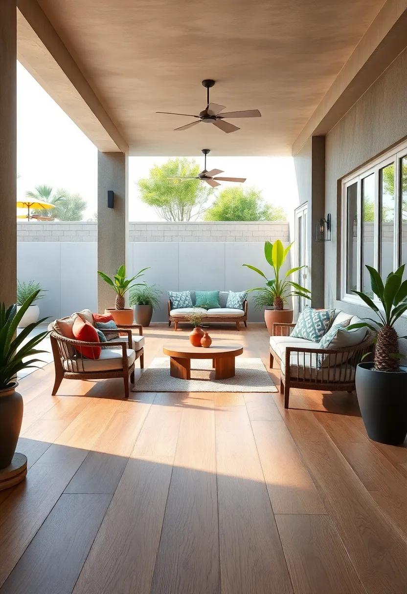 Hand-Sanded Oak Flooring Reflecting Natural Light in Spacious Patio Lounges