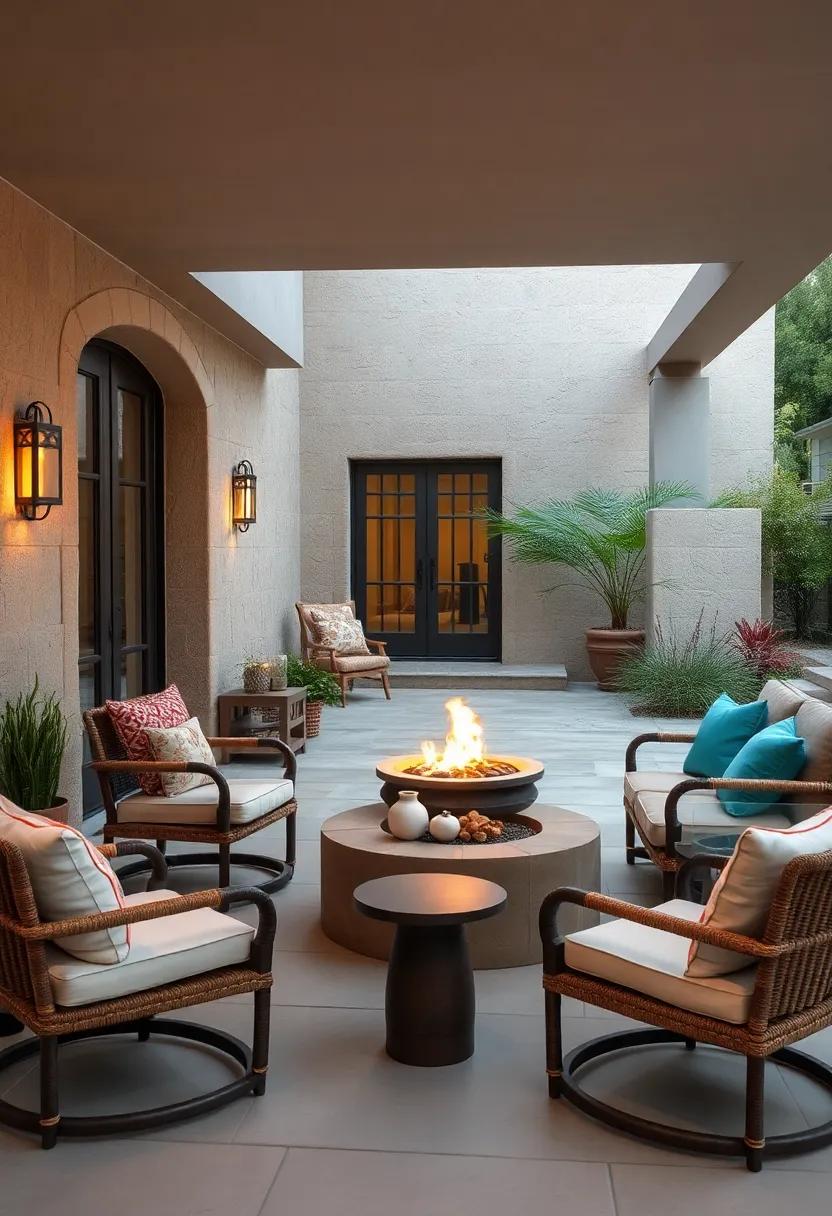 Fire Pit Seating Areas Incorporating Artisan Ceramic Tables and Handwoven Fabric Chairs in Cozy Corners