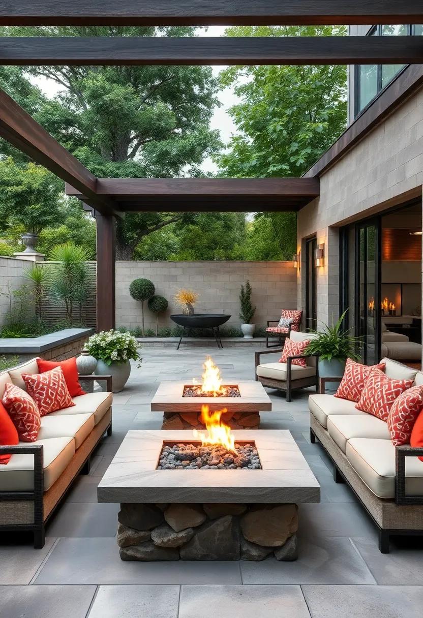 Lush Garden Patios with Natural Stone Fire Pits and Plush Outdoor Cushioned Seating