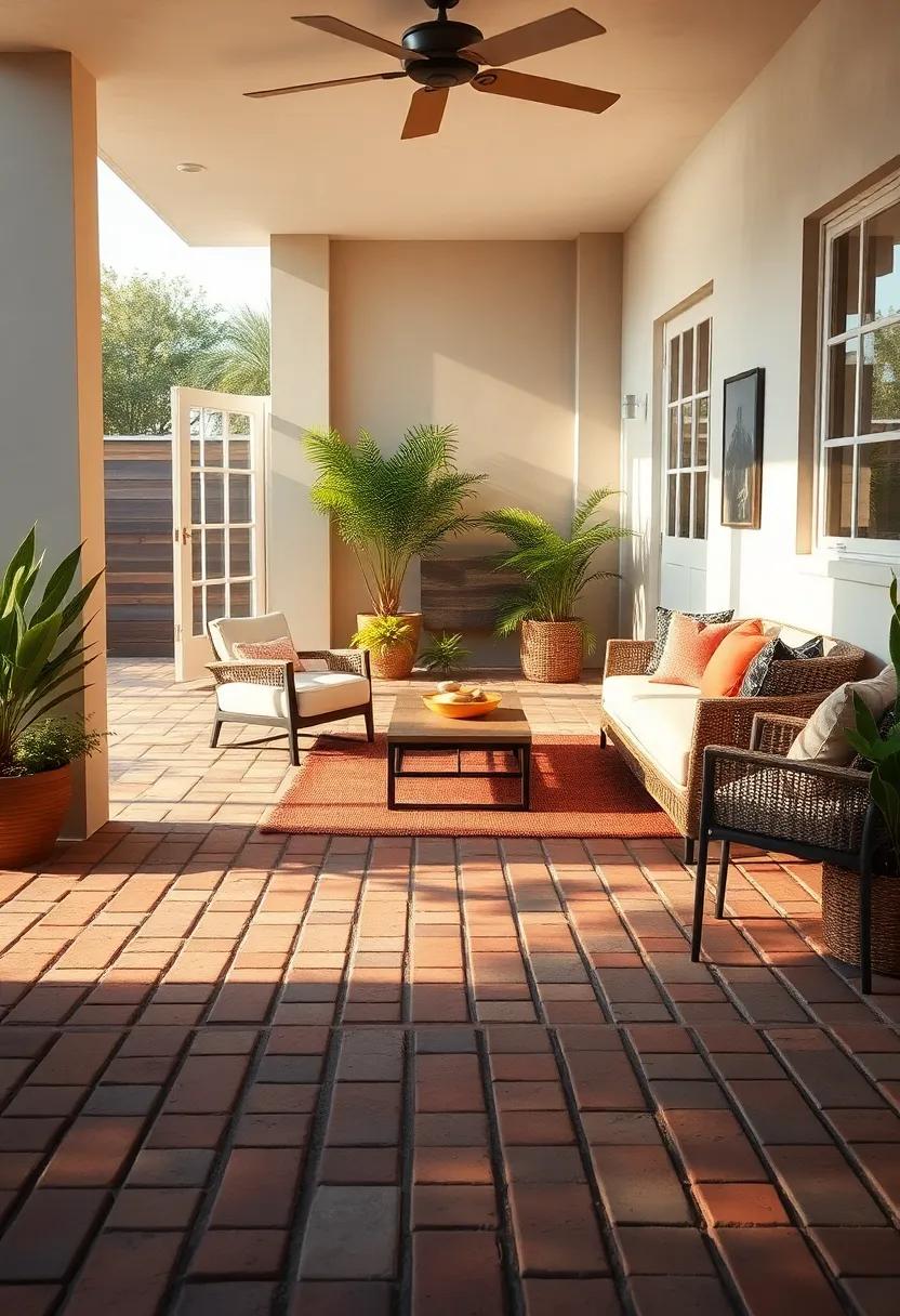 The Warm Glow of Brick Textures Illuminating a Sunlit Patio Space