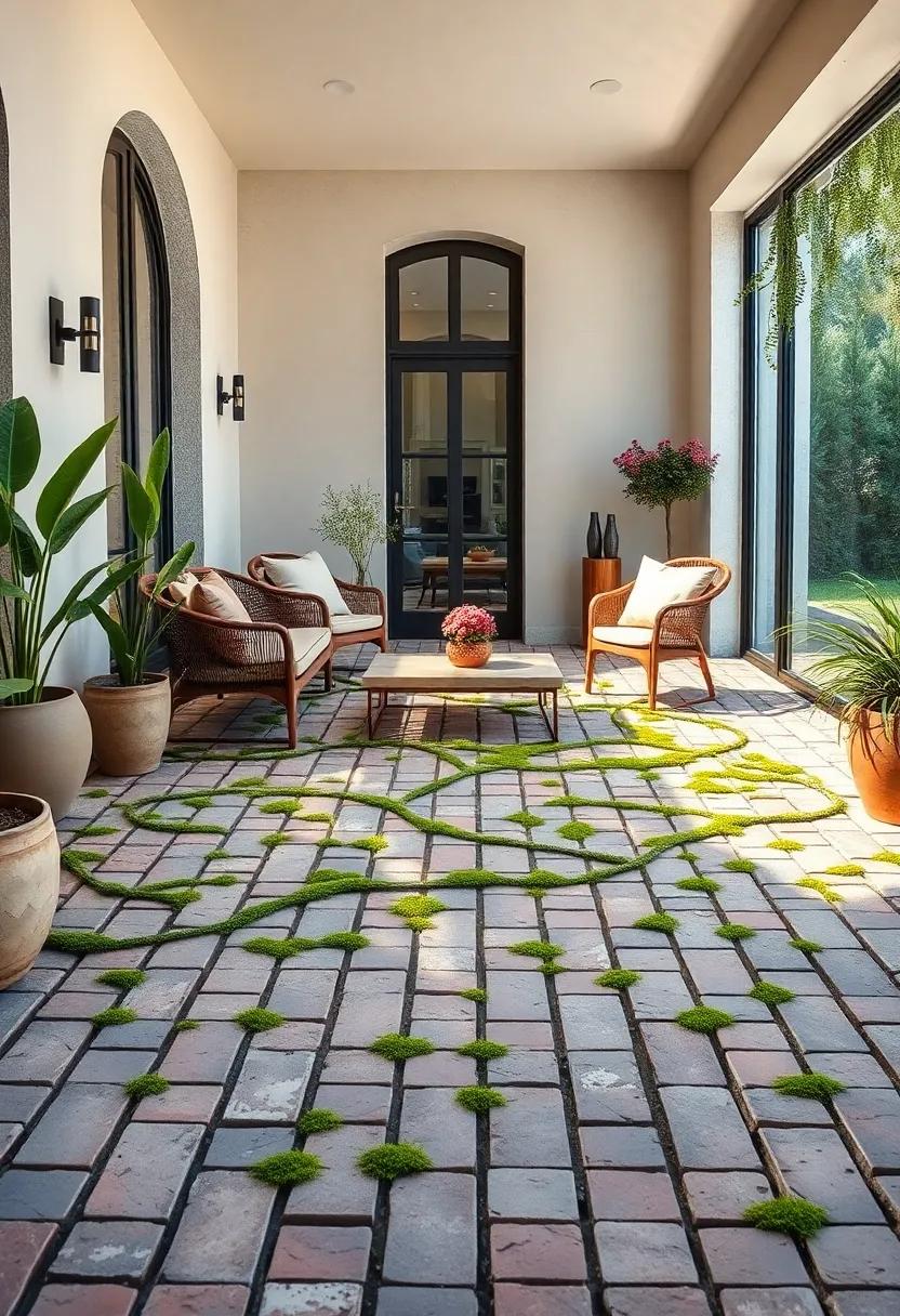 Soft Moss Growing Between Bricks Adding a Whisper of Nature to Refined Elegance