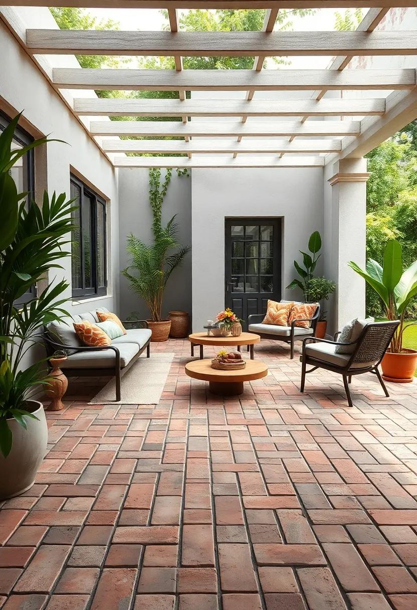 Rustic Charm of Earth-Toned Bricks Blending with Lush Green Garden Surroundings