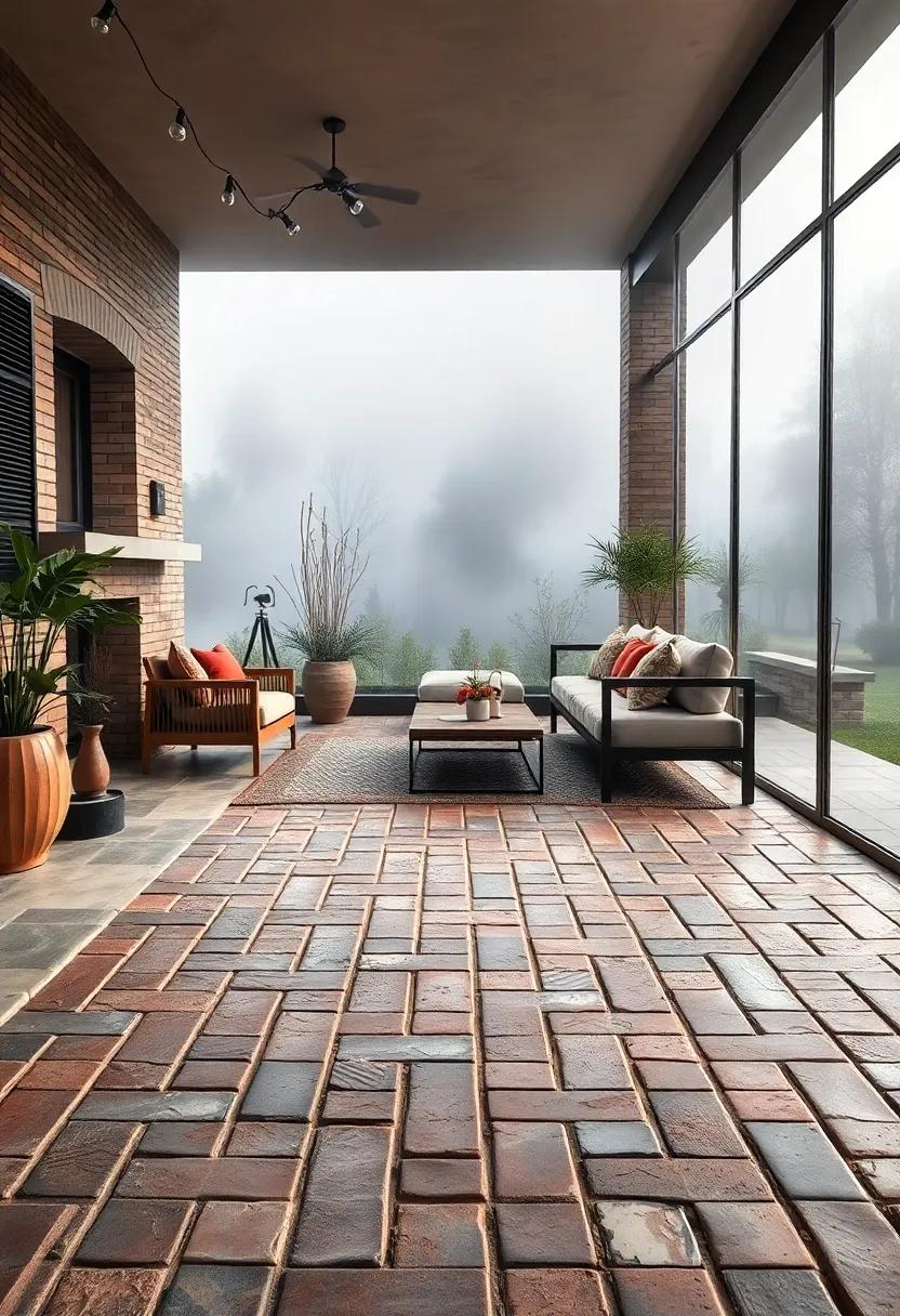 Cold Mist Over a Brick Patio Creating a Moody and Timeless Morning Atmosphere