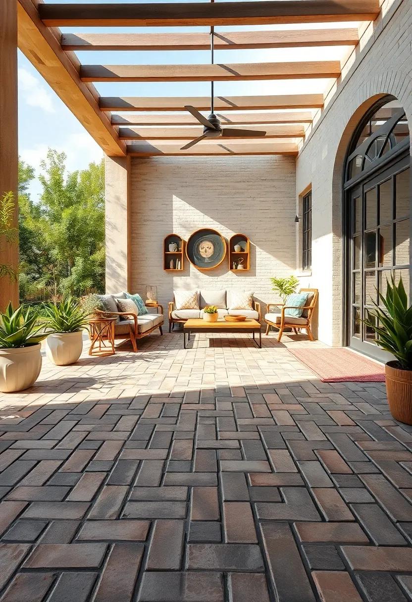 Vintage Elegance Brought to Life by Weathered Brick Flooring Under Open Sky