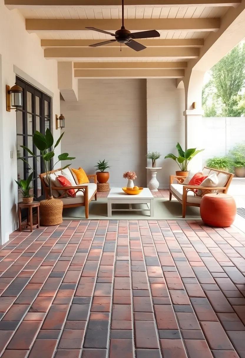 The Harmony of Traditional Brick Flooring with Minimalist Outdoor Furniture Choices
