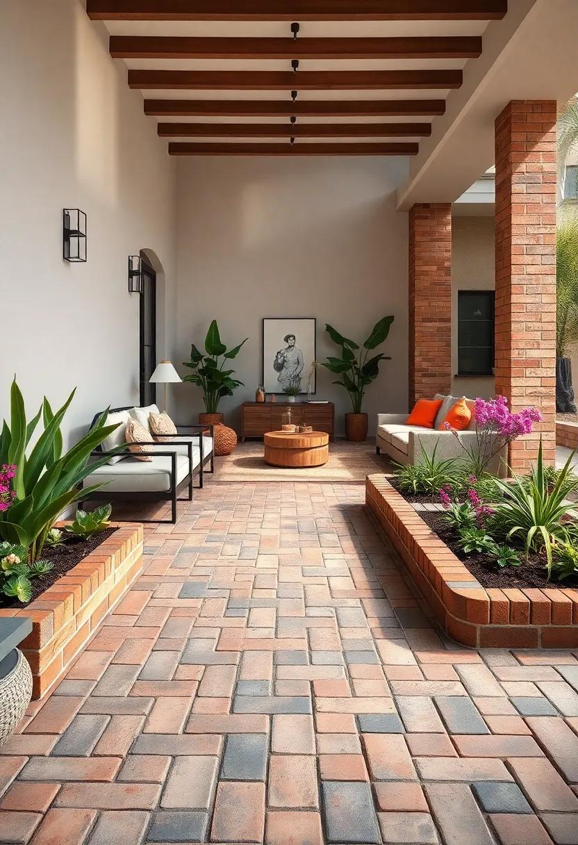Brick Borders Framing Flower Beds with a Touch of Structured Sophistication