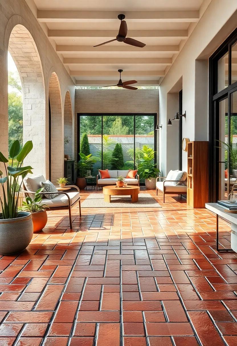 Brick Flooring Reflecting Subtle Rain Shimmer Emphasizing Natural Textural Richness
