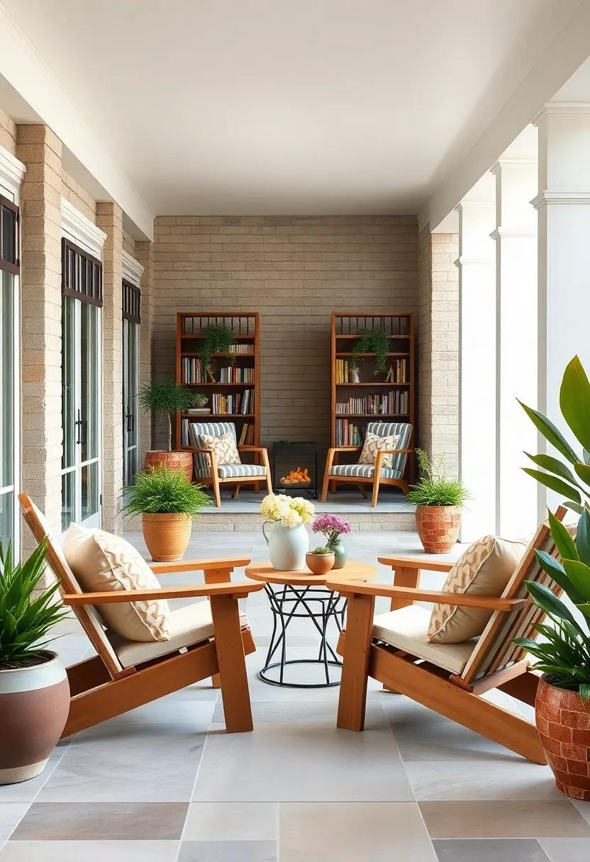 Combining Classic Adirondack Chairs with Soft Beige Cushions for Timeless Comfort