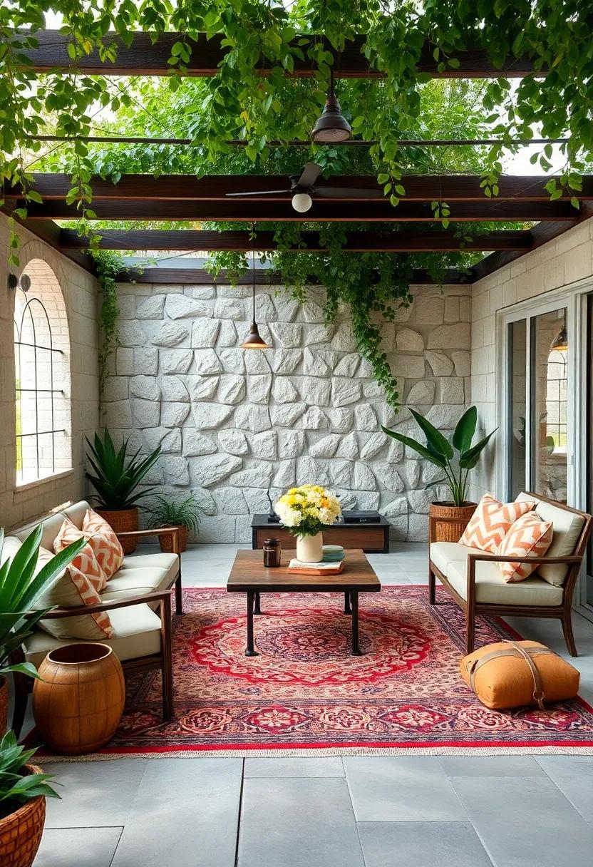 Styling a Vintage Outdoor Rug with Intricate Patterns to Ground the Reading Area