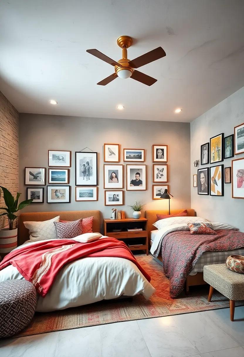 Gallery Walls Showcasing Each Sibling's Artwork and Photos to Create a Sentimental Shared Environment