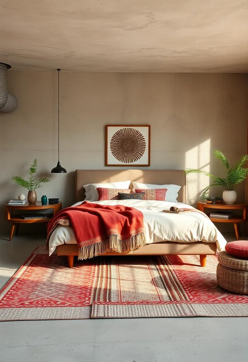 Highlighting Handwoven Rugs and Throws to Warm Up an Eclectic Bedroom Setting