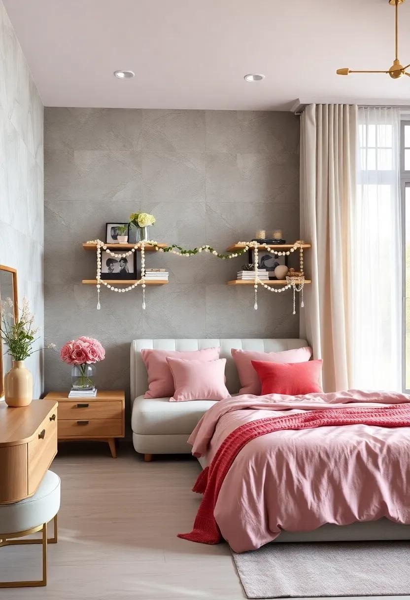 Delicate Crystal and Pearl Garlands Draped Along Shelves and Bedposts for Subtle Sparkle