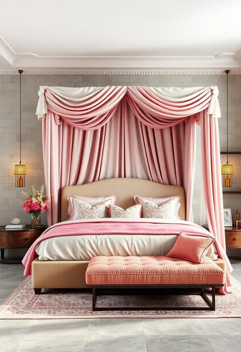 Deluxe Canopy Beds with Satin Ribbons and Soft Cushioned Headrests for Majestic Comfort