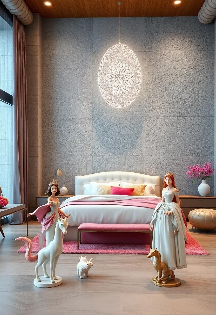 Hand-Painted Porcelain Figurines of Princesses and Mythical Creatures Displayed Elegantly