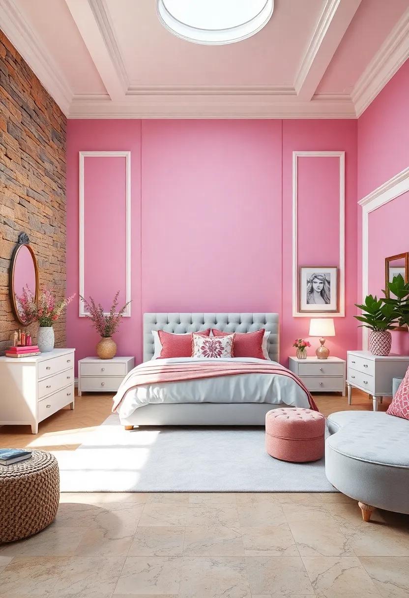 Soft Pink and Lavender Ombre Walls Blending Gracefully with White Trim and Crown Molding