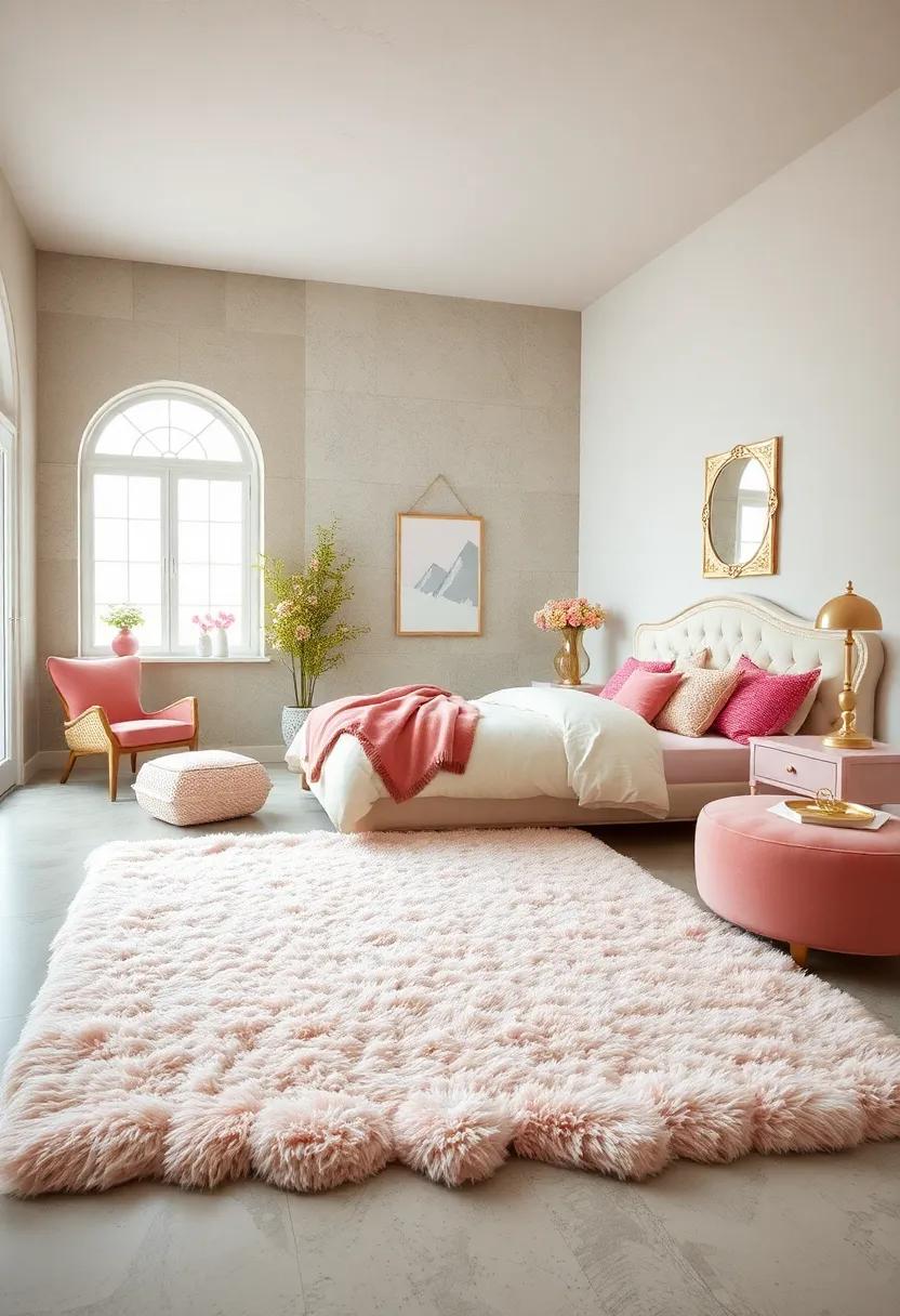 Soft Plush Rugs in Blush and Cream Underfoot Adding Warmth and a Touch of Luxury