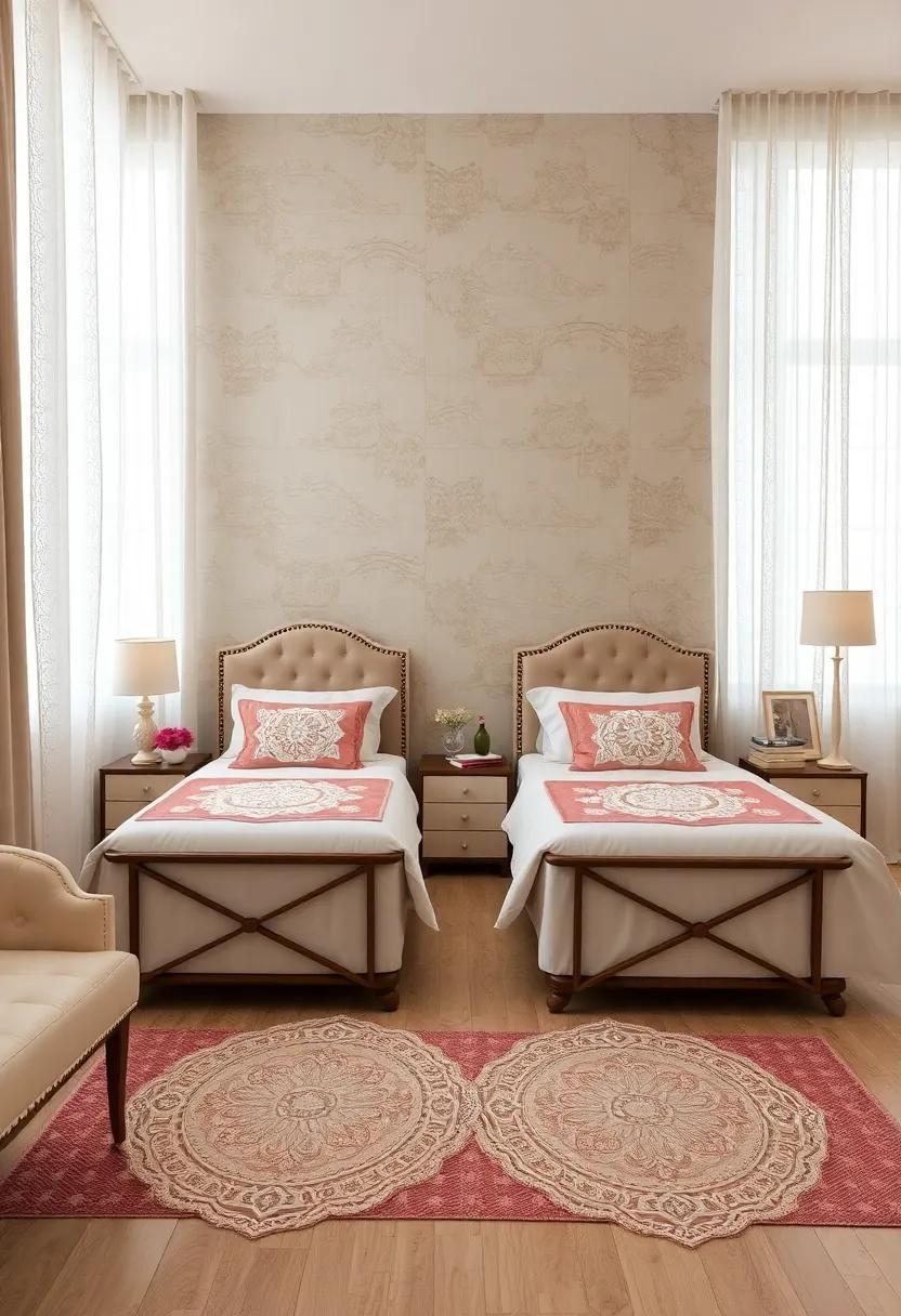 Vintage Lace Doilies and Embroidered Table Runners on Nightstands for Timeless Elegance