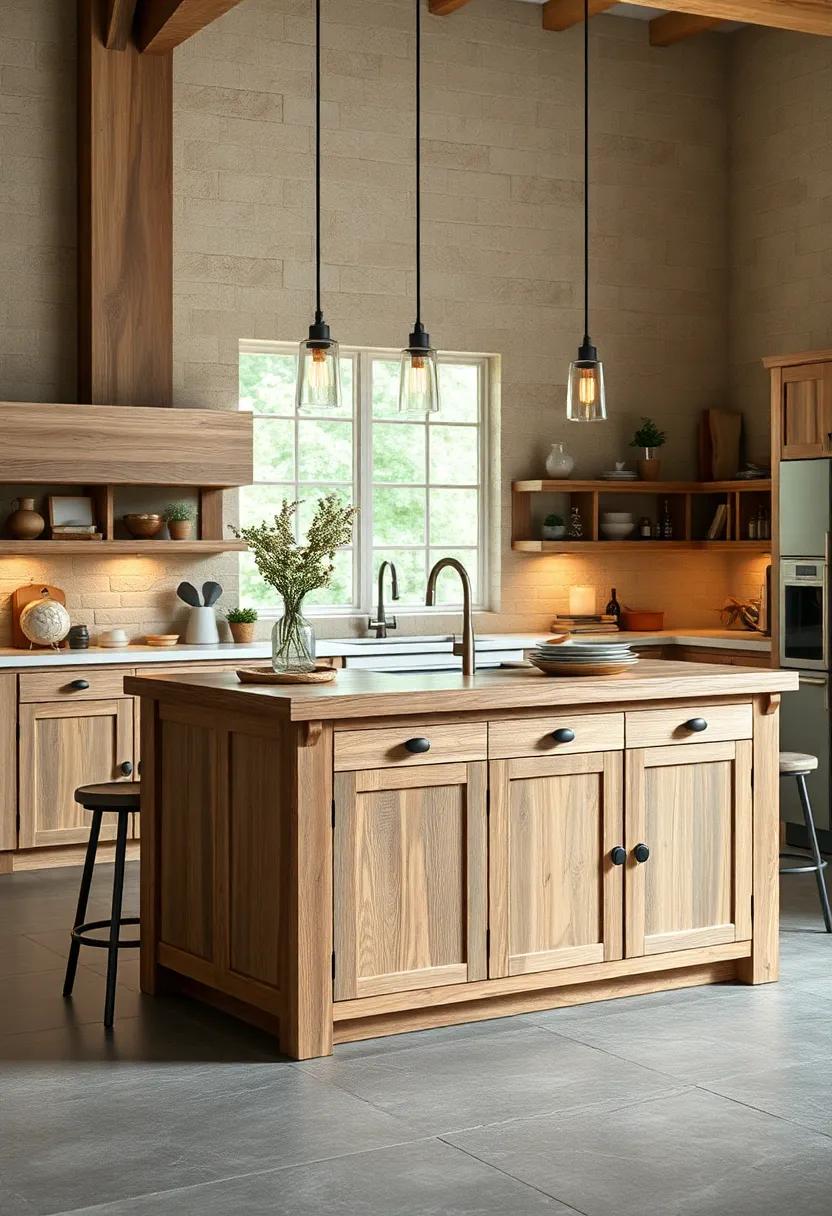 Rustic Charm in a Kitchen Island Crafted from Weathered Oak with Subtle Distressed Finishes