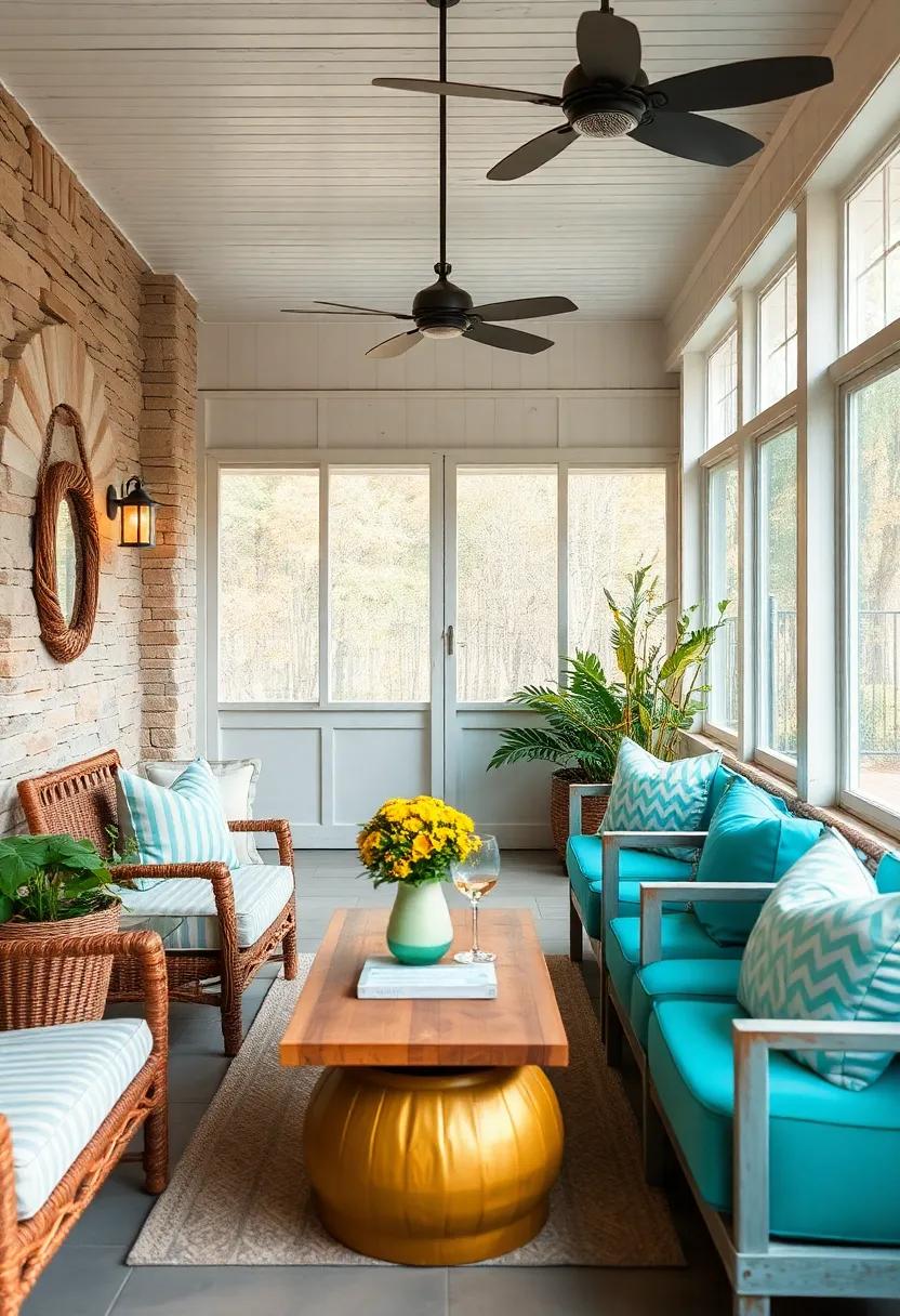 Coastal Farmhouse Screened Porch Bar Blending Light Wood, Sea Glass Colors, and Distressed Finishes for a Breezy Feel