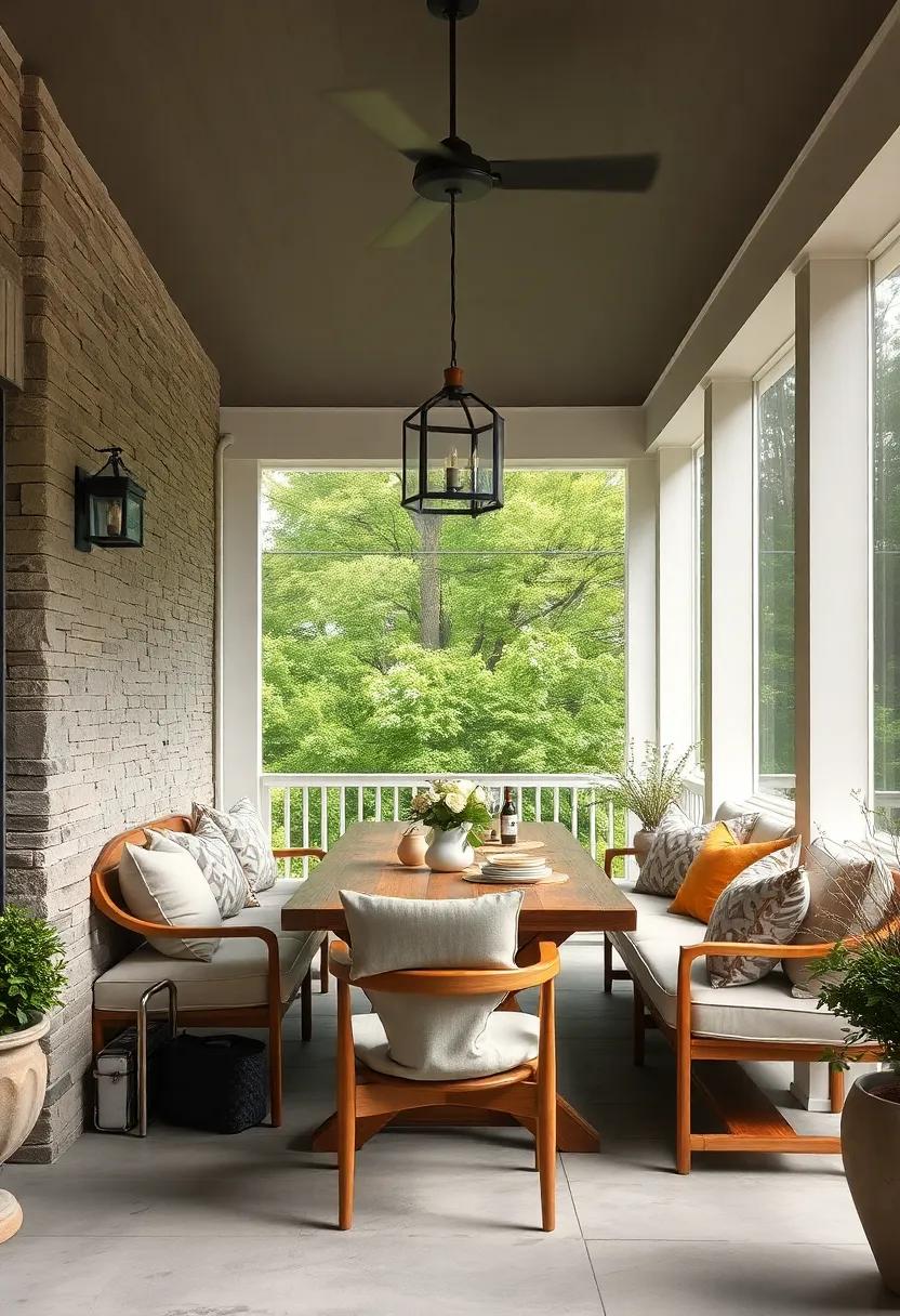 Soft Neutral Palettes Merging Linen Fabrics and Natural Wood for a Tranquil Porch Dining Retreat