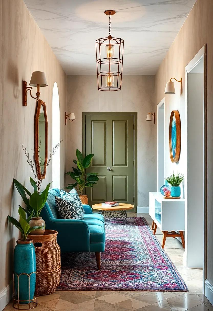 Bohemian Chic Hallway Designs with Mixed Patterns and Vibrant Color Blends