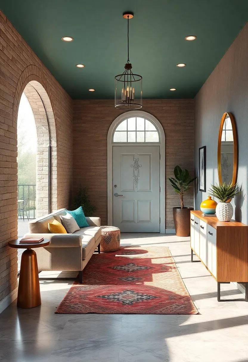 Eclectic Mix of Textures and Colors Creating a Playful Entryway Ambiance