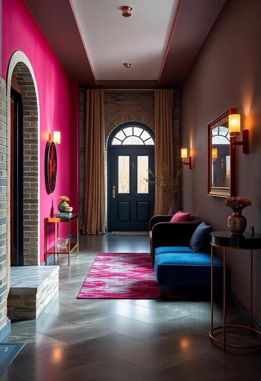 Rich Jewel Tone Hallway with Velvet Details and Luxurious Metallic Accents