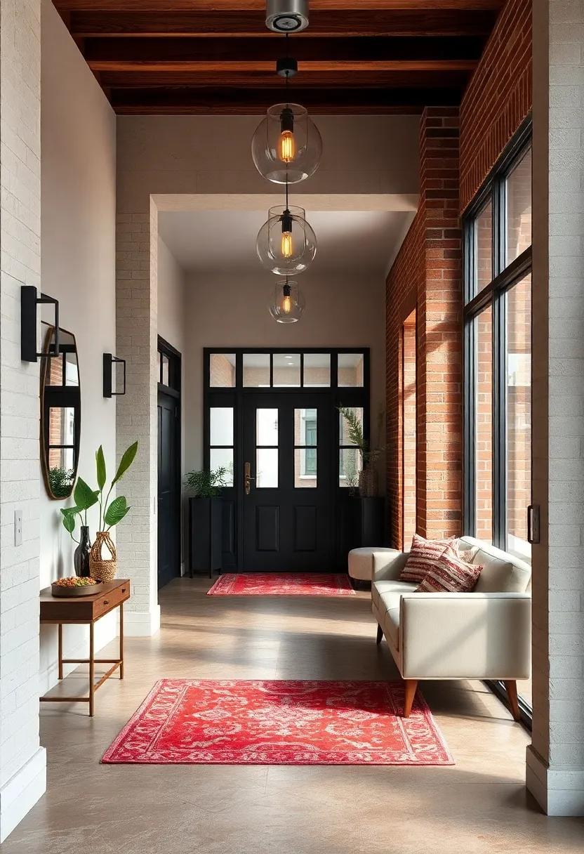 Urban Industrial Entryways with Metal Fixtures, Exposed Bricks, and Dark Hues
