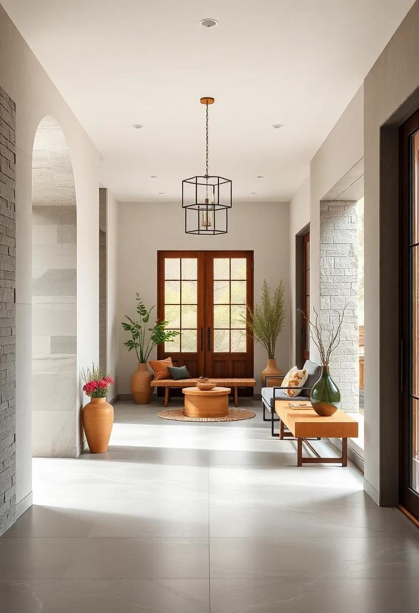 Zen Inspired Foyer with Minimalist Decor, Natural Materials, and Soft Earth Tones