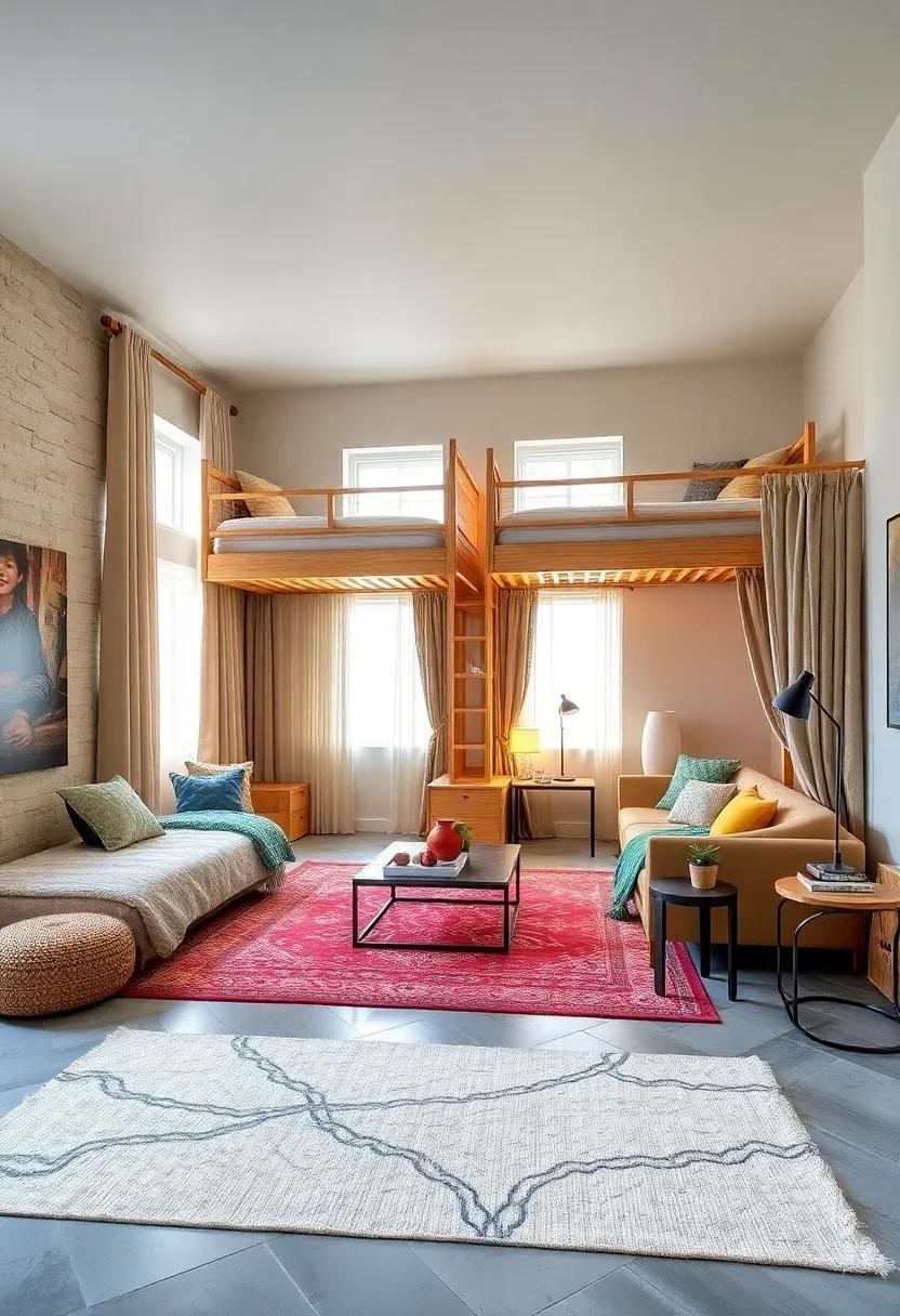 Creative Use of Rugs and Curtains to Create Distinct Play and Sleep Areas in Loft Rooms