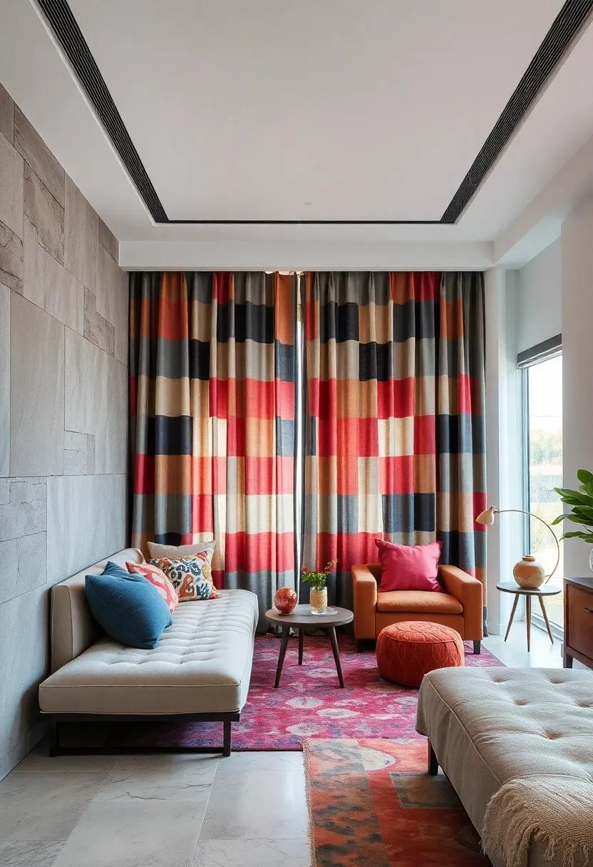 Curtain Dividers with Patchwork Patterns Allowing Easy Movement Between Spaces With a Splash of Personality