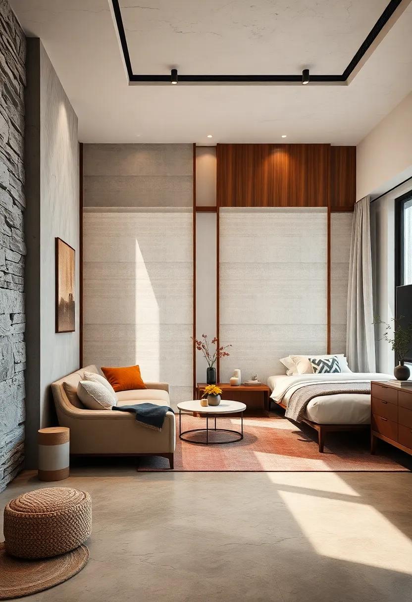 Hybrid Fabric and Wood Panels Offering Multi-Layered Privacy While Keeping the Room Open and Inviting