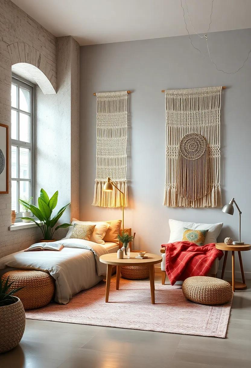 Macramé Wall Hangings Combined as Soft Dividers That Add a Cozy Bohemian Feel and Subtle Separation